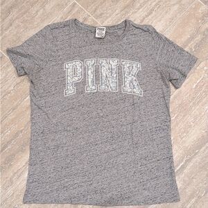 PINK short sleeve grey T with sequin logo - size M
